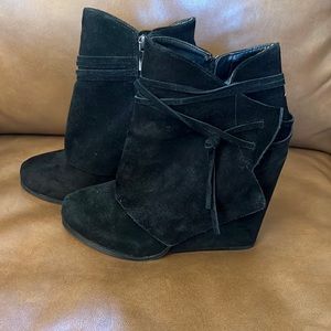 BCBGeneration Black Suede Wedge Ankle Booties, Size 8